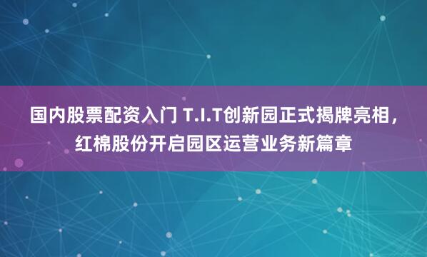 国内股票配资入门 T.I.T创新园正式揭牌亮相，红棉股份开启园区运营业务新篇章
