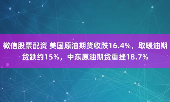 微信股票配资 美国原油期货收跌16.4%，取暖油期货跌约15%，中东原油期货重挫18.7%